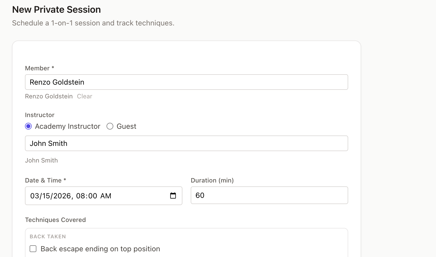 Kiso private lesson credit tracking